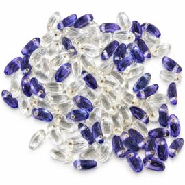 Glaskralen / glas bedels transparant-blauw/paars mix – ca. 13×7 mm – ca. 275 stuks – Koopjeshoek
