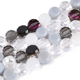 Glaskralen rond facetgeslepen – Smokey grijs mix – 8×5mm – ca. 25 stuks