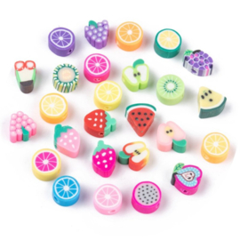 Polymeer kralen fruitmix – ca. 8×12×5 mm – 5 stuks