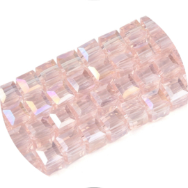 Glaskralen kubus 4x4mm – roze (AB)  – ca. 100 stuks