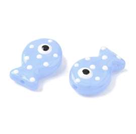 Glaskralen lampwork visje blauw met stippen 20x13x6 mm – 5 stuks