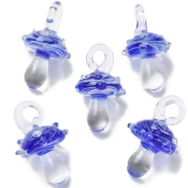 Glas bedel paddenstoel blauw – ca. 27x17x17 mm – per stuk