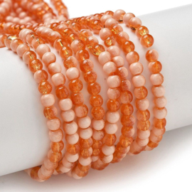 Glaskralen crackle oranje-wit – 4,5mm – rijggat 0,7mm – ca. 50 stuks – Superdeal