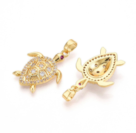 Bedel schildpad goudkleurig met zirkonia 24x19x3 mm – per stuk
