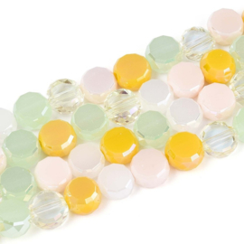 Glaskralen rond facetgeslepen – Sunny Pastel mix – 8×5mm – ca. 25 stuks