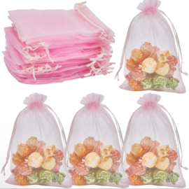 Kado zakjes organza roze 100st