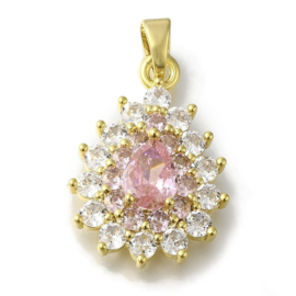 Bedel druppel met strass goudkleurig luxe – 25×17×5 mm – per stuk