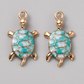 Bedels goudkleurig schildpad – turquoise – 24×14mm – 5 stuks