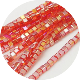 Glaskralen kubus 4x4mm – rood (AB)  – ca. 100 stuks