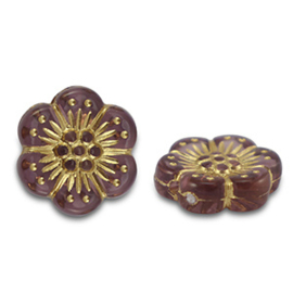 Bloemkralen kunststof met goudaccent mauve-taupe – 12x13mm – 10 stuks