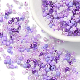 Rocailles glaskralen paars mix – 3 mm – 10 gram