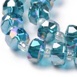 Electroplated glaskralen facet – petrolblauw 8x5mm – ca. 80 stuks