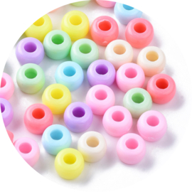 Kralen mix pastel 9x6 mm – barrel / pony beads – rijggat 3,5 mm – 200 stuks