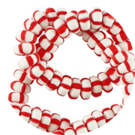 Kralen polymeer rondellen white-red 25st