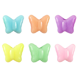Kunststof kralen mix pastel vlinder – 12×10 mm – rijggat 3,3 mm – per 100 stuks - OP=OP