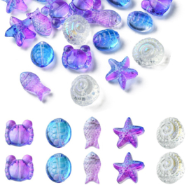 Glaskralen oceaan mix paars – 25 stuks – diverse vormen