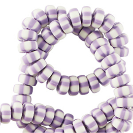 Kralen polymeer rondellen purple-white 25st