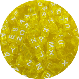 Letterkralen blok 6mm – geel transparant – 100 stuks