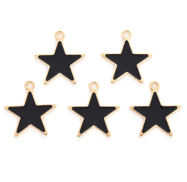 Ster bedel – zwart/goud – 20×18 mm - per 5 stuks