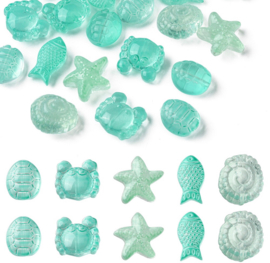 Glaskralen oceaan mix groenblauw – 25 stuks – diverse vormen