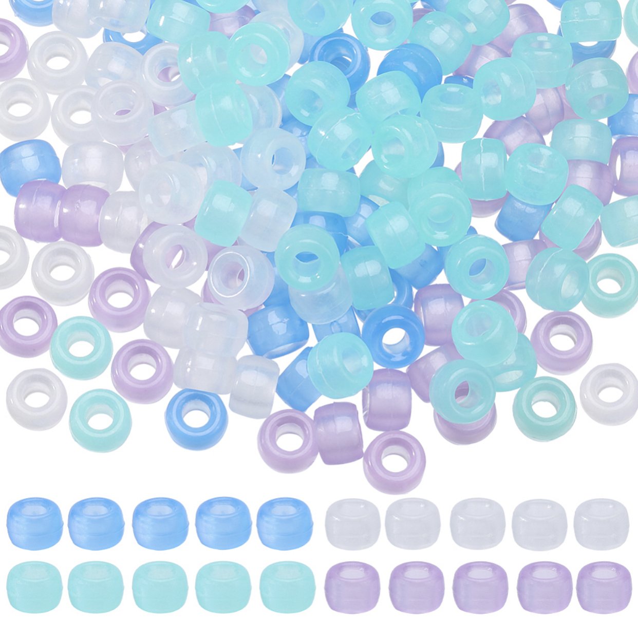 Kralen blauwe mix 9x6 mm – groot rijggat 3,5 mm – 200 stuks