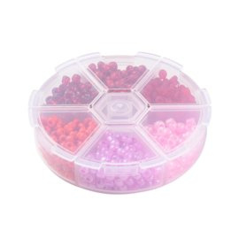 Rocailles mix rood/roze in opbergdoos – ca. 4 mm – ca. 85 gram