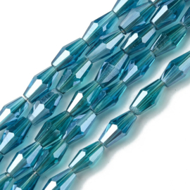 Glaskralen langwerpig facetgeslepen – Deep Ocean – 8×4mm – ca. 63 stuks