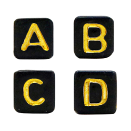 Letterkralen kubus zwart met goud – 4 mm(klein) – rijggat 2 mm – per 400 stuks