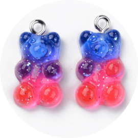 Gummi-beer bedels – Galaxy/Roze-Blauw – 12×22 mm (5 stuks)