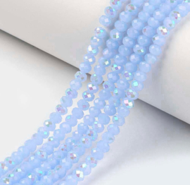 Glaskralen facet lichtblauw – half rainbow plated – 6x5mm – ca. 80 stuks