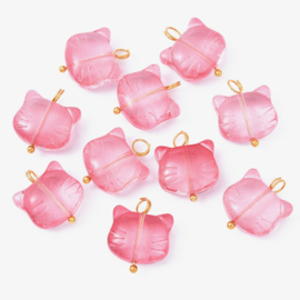 Glaskralen bedels kat roze – 10 stuks – 16x16 mm