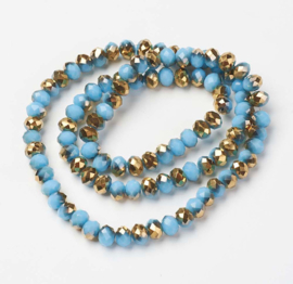 Glaskralen facet blauw goud – 6x5mm – ca. 80 stuks