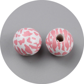 Houten kralen cowgirl 15 mm – roze koeienpatroon – 10 stuks
