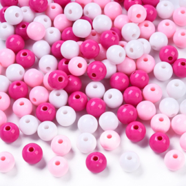 Kunststof kralen mix roze/wit – 8mm – ca. 120 stuks