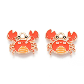Bedels krab rood goudkleurig – 15×17mm – 5 stuks