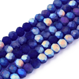 Glaskralen facet – kobaltblauw AB mat – superdeal – 4x3mm – ca. 105 stuks