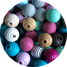 Houten ribbelkralen – mix 15 mm (10 stuks) – hoge kwaliteit
