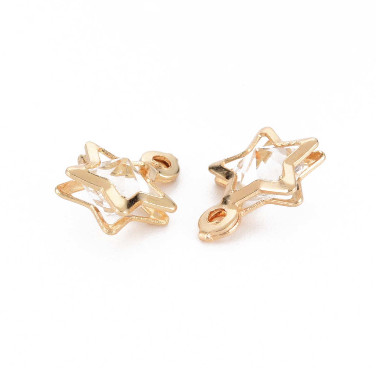 Bedels gouden ster met steentje 14x11x6 mm – 5 stuks