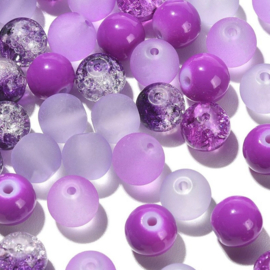 Glaskralen mix – paars – 8 mm – 100 stuks
