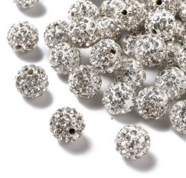 Polymeer kralen met strass – crystal (Grade A) – 10 mm – per 5 stuks