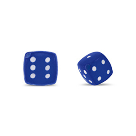 Kralen kunststof dobbelsteen blauw – 8mm – rijggat 1,4mm – per 10 stuks