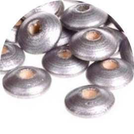 Kralen hout disc zilver 25st