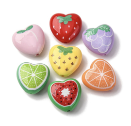 Kunststof kralen – fruit hart mix – 17×18×8 mm – 5 stuks