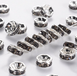 Strass tussenkralen rondel – ca. 8 mm – 10 stuks (rookgrijs)