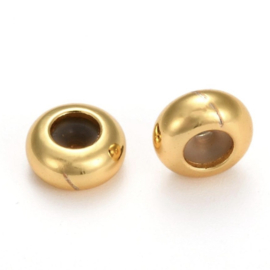 Stopper kraal goud met rubber kern – anti-slip – 7x3,5mm – rijggat 2mm – per stuk