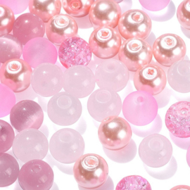 Glaskralen mix – roze – 8 mm – 100 stuks