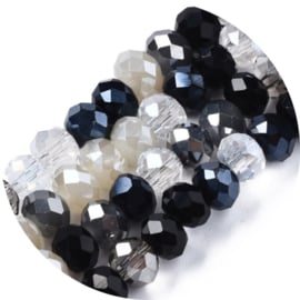 Facetkralen rondel 6x5mm – Zwart-Wit Mix – ca. 90 stuks