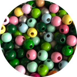 Houten kralen – Natuurmix Groen & Roze – 8mm (50 stuks)