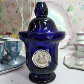 Thomas Webb Stourbridge Bristol Blue Glass Pot - Label