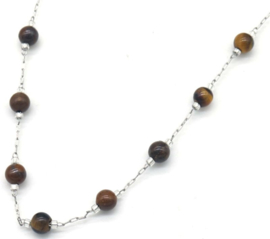 Zilveren ketting met tijgeroog bolletjes